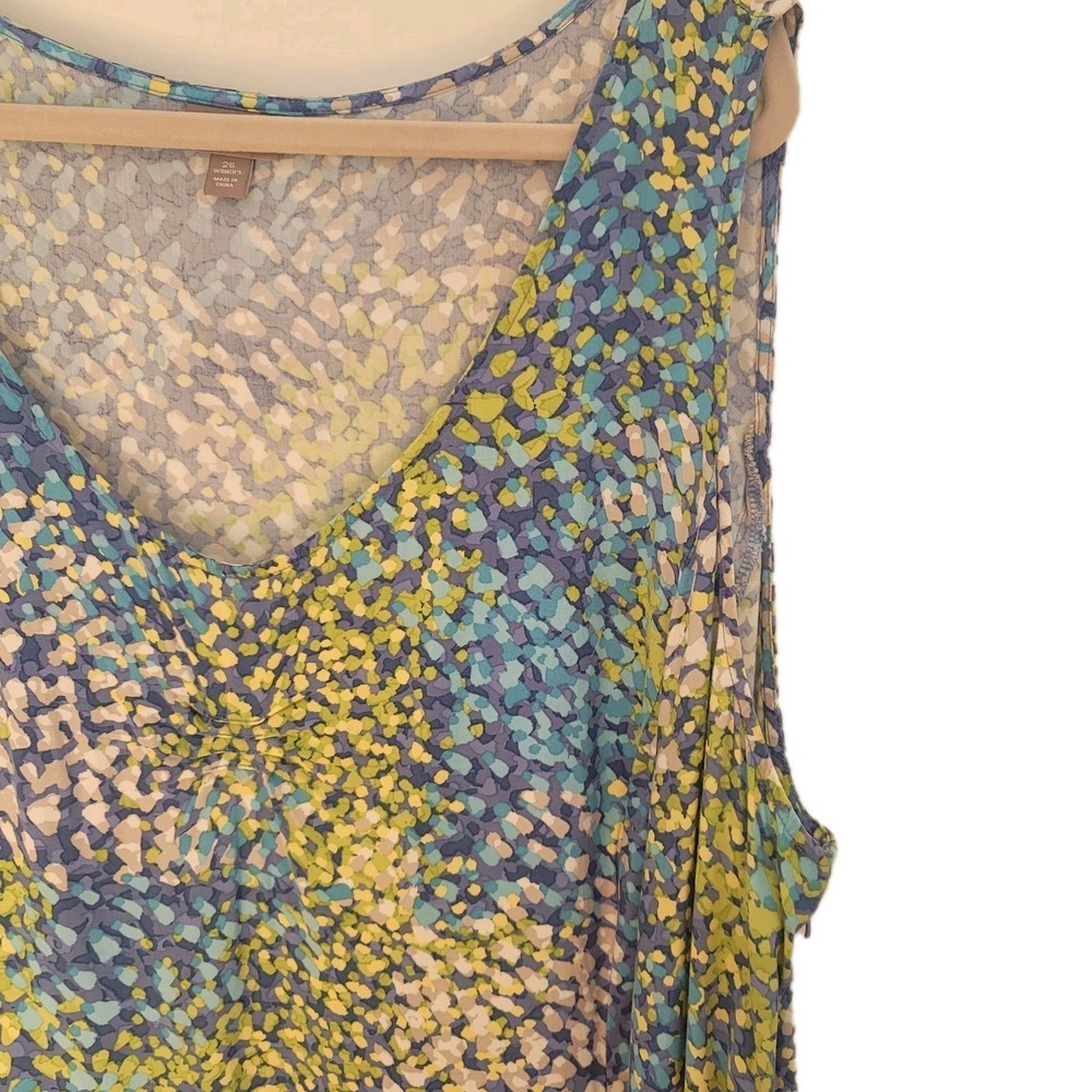 J Jill Womens Sleeveless Midi Sun Dress 26 Blue Green A Line Coastal Beach Party